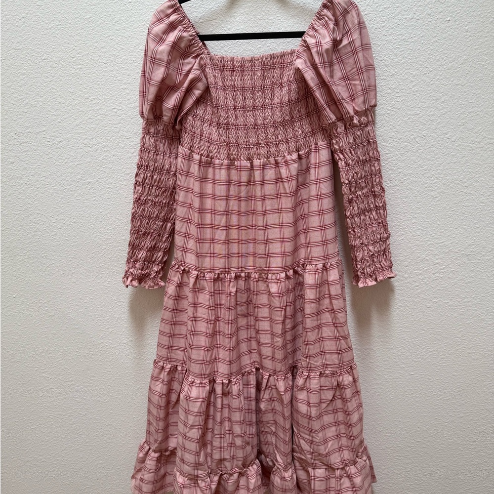 Sister Jane Pink Smocked Long Sleeve Midi Dress